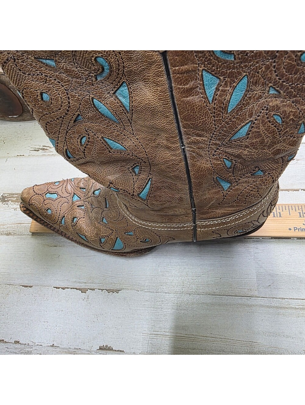 Corral Vintage Womens Brown Turquoise Country Rodeo Western Boots 6M A1952 - Picture 8 of 11